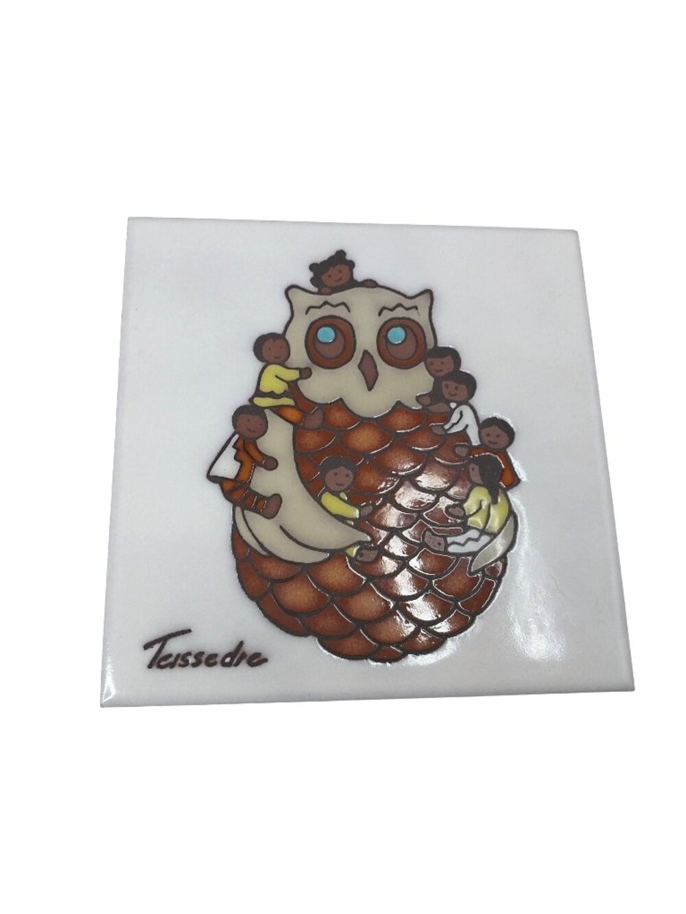 Cleo Teissedre Southwestern Native American Ceramic Tile Storyteller Owl Trivet